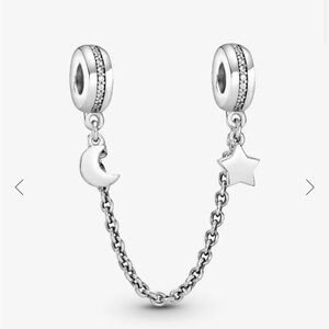 Moon and star silver safety chain with clear cubic zirconia